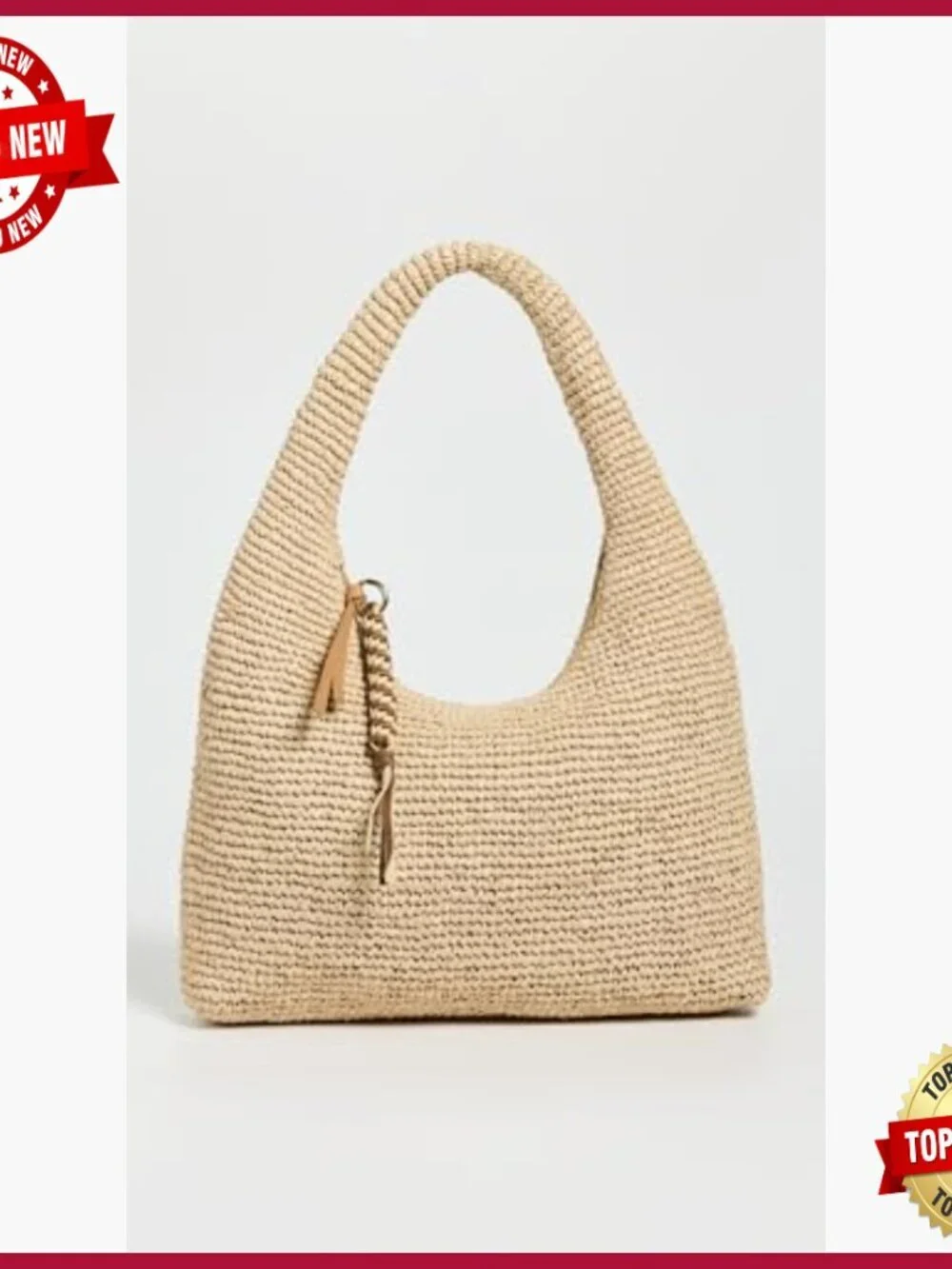 Woven Raffia Hobo Bag with Shoulder Strap, Relaxed Silhouette, 8L Capacity